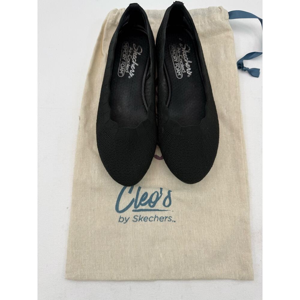 Skechers Black Knit Ballet Flats Memory Foam Size 6.5 Scallop Edge w Shoe Bag